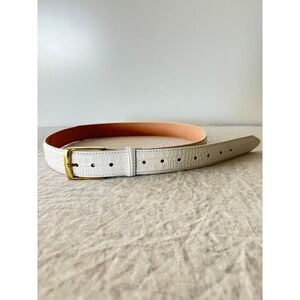 Belts Croc Embossed Belt 40 White Italian Calfskin Leather Gold Buckle Luxury